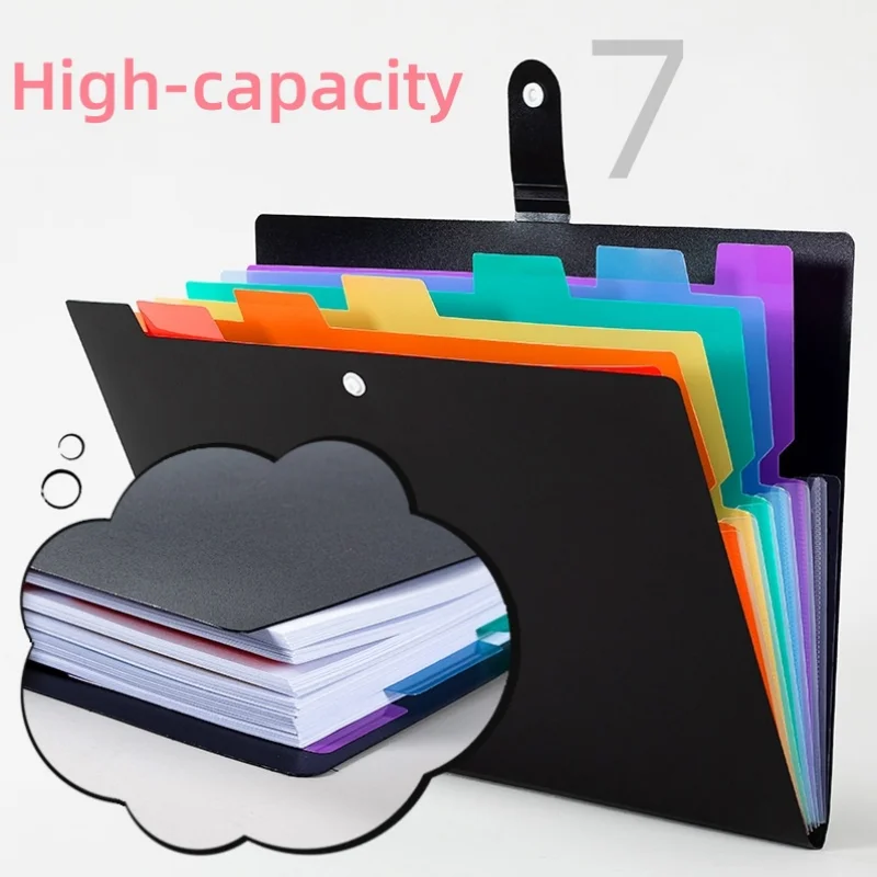 Rainbow 7 Compartments PP Accordion Organizer, Colorful Document Storage Folder, Desktop Office Paper Arrangement Expanding Wall
