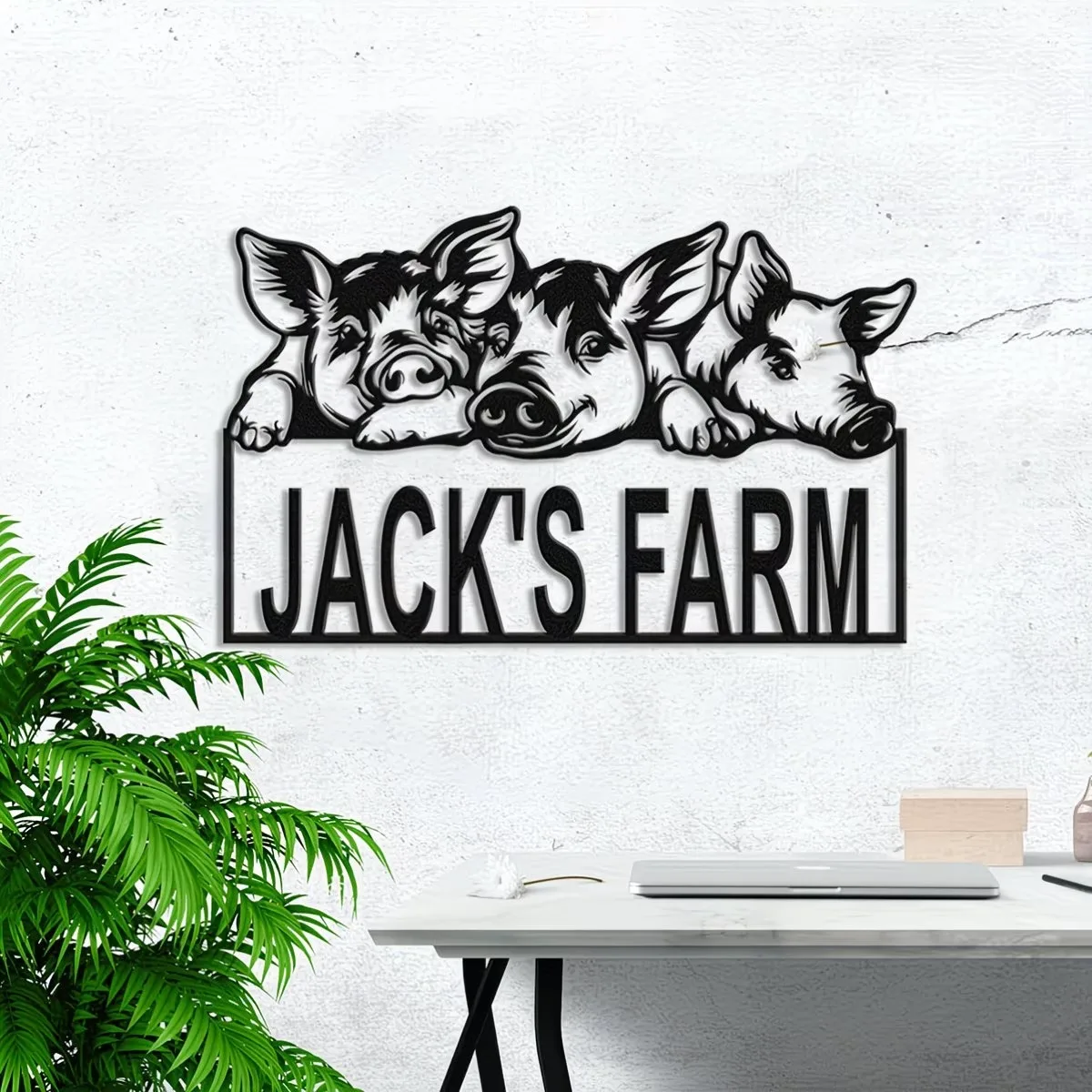 Custom Personalized Farm Sign, Themed Hanging Decoration, Door Ornament, metal Wall Art Piece, Silhouette Wall Art of Three Pigs