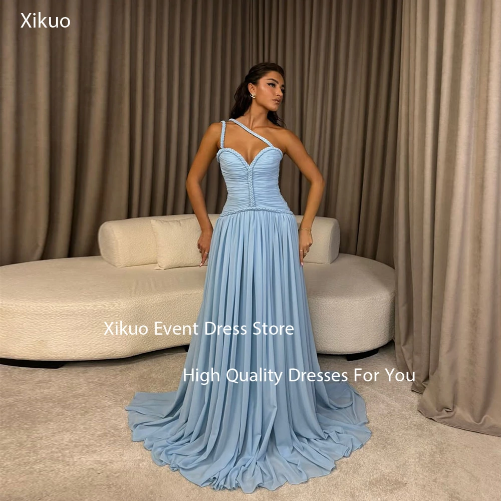 

Xikuo Sweetheart Flowy Evening Dresses Sweetheart Maxi Occasion Prom Dresses Ruched Chiffon Vestidos De Fiesta Mujer Customized