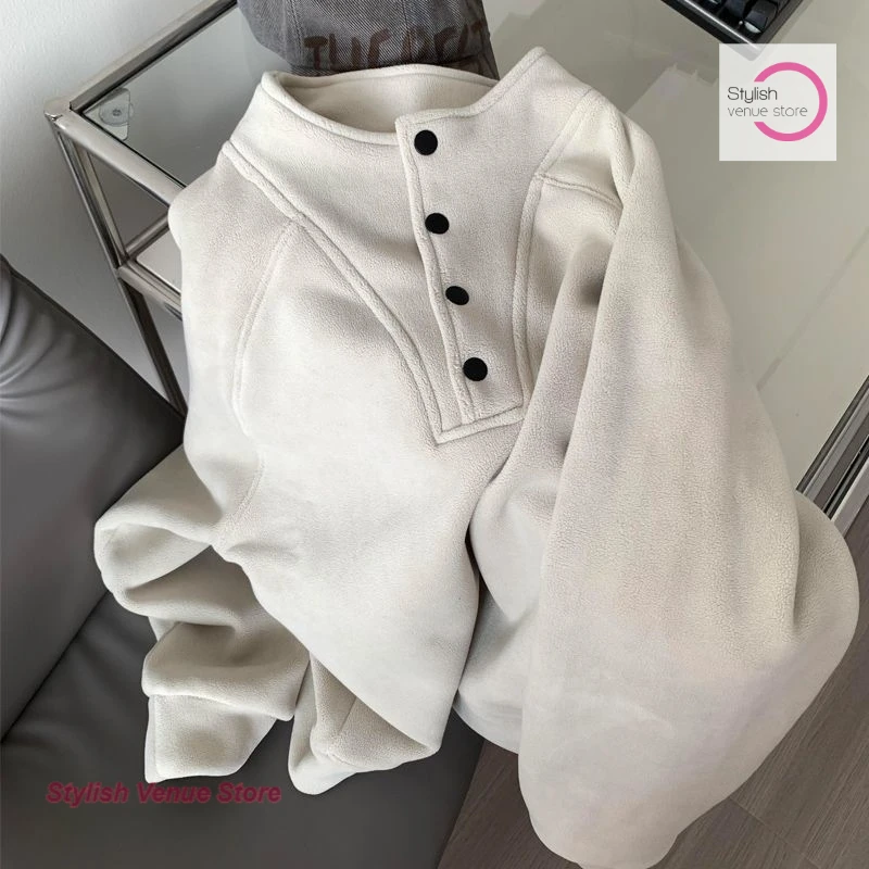

Korean double-sided Austrian velvet padded stand-up collar sweater women's autumn and winter loose Joker casual warm coat jacket