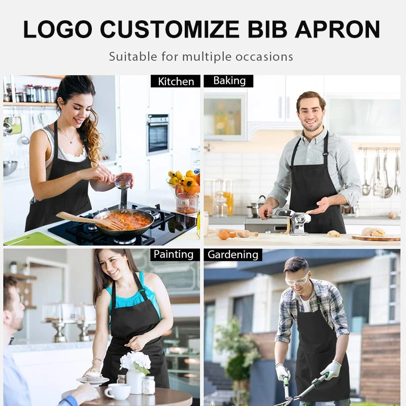 Delantal de cocina imprescindible, delantal de algodón con logotipo personalizado, delantales ajustables para mujeres y hombres, delantal profesional para peluquería, Baber, 10 Uds.