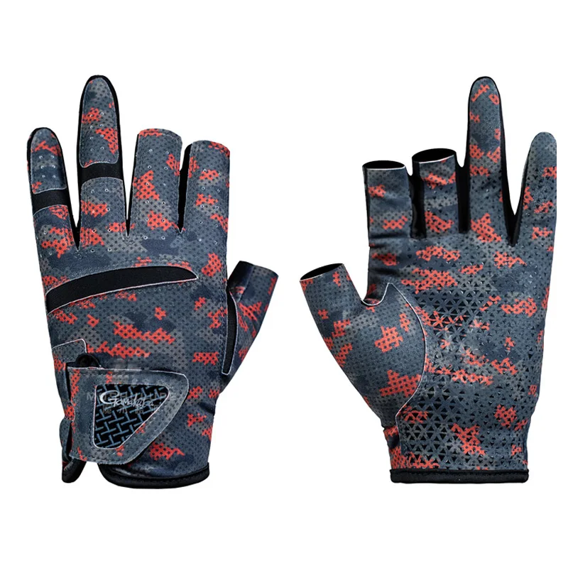 Gamakatsu Fishing Gloves for Men Anti Slip Summer Sun Protection Gloves Breathable 3 Finger Cut Gloves Fly Fishing Accessories