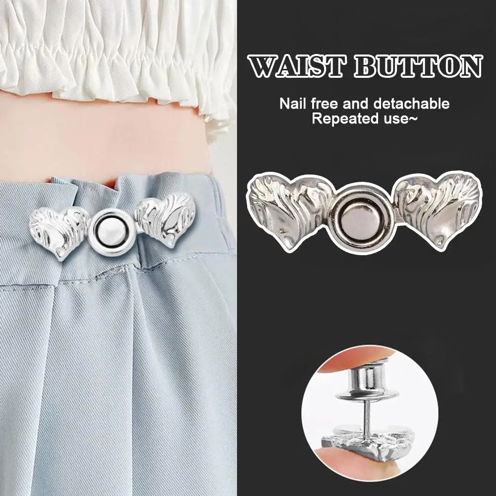 

Love Heart Jeans Waist Waist Closing Artifact Invisible Snap Button Sewing-on Buckles for Jeans Perfect Fit Reduce W R7T4