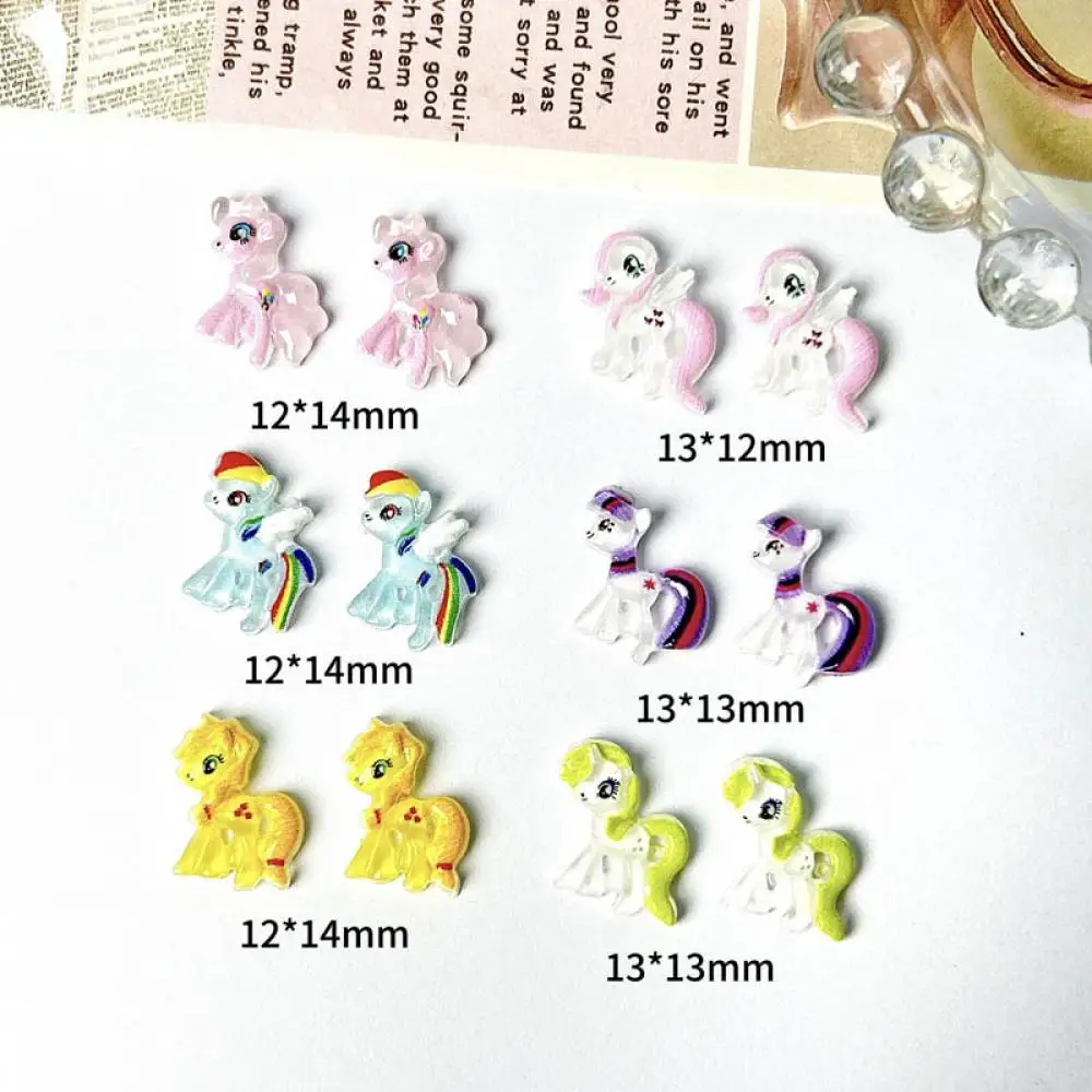 Cartoon Colored Flying Horse Resin Nail Art Decorations Translucent Jelly Rainbow Pony Nail Charms Accessories DIY Hairpin Nails