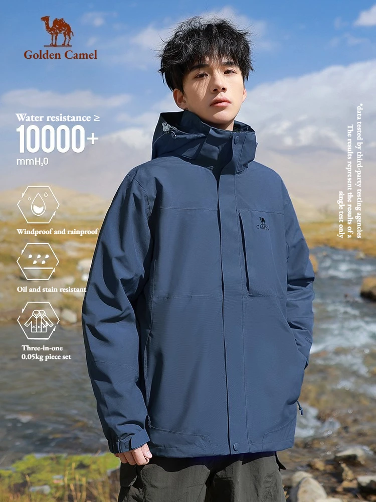 Golden Camel Outdoor Fleece Waterproof Jackets for Man 3-in-1 Detachable Hiking Camping Skiing Climbing Jacket Unisex Coat