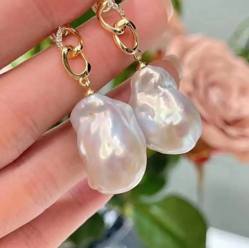 

gorgeous huge 15-20mm south sea white baroque earring 925s