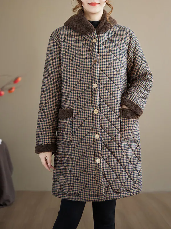 Jaet-Damen-Wintermantel aus verstärkter Baumwolle, warm, kariert, mit Kapuze, mittellang, mit FCE-Futter, Mutterkleidung, Pendelkleid, bedruckt