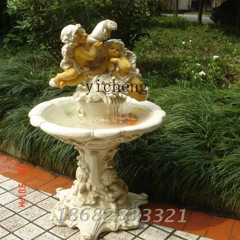 DSA Angel Flowing Water Character Fountain Home Craft Decoration Garden Fish Pool Decoration Ornament Gifts