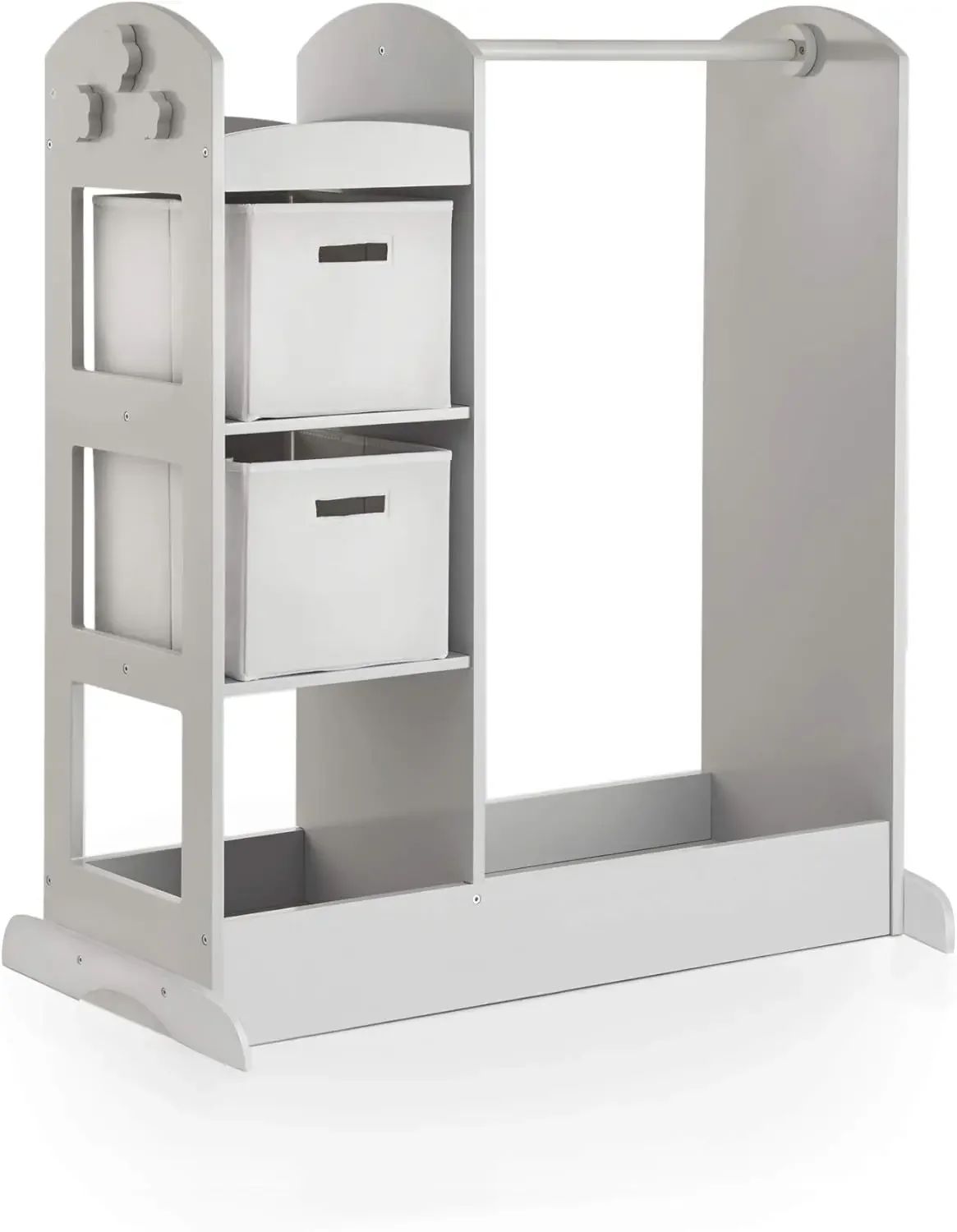 See and Store Dress-up Center – Gray: Kids Dramatic Play Storage Armoire with Mirror, Rack, Shelves & Bottom Tray - Toddlers Cos