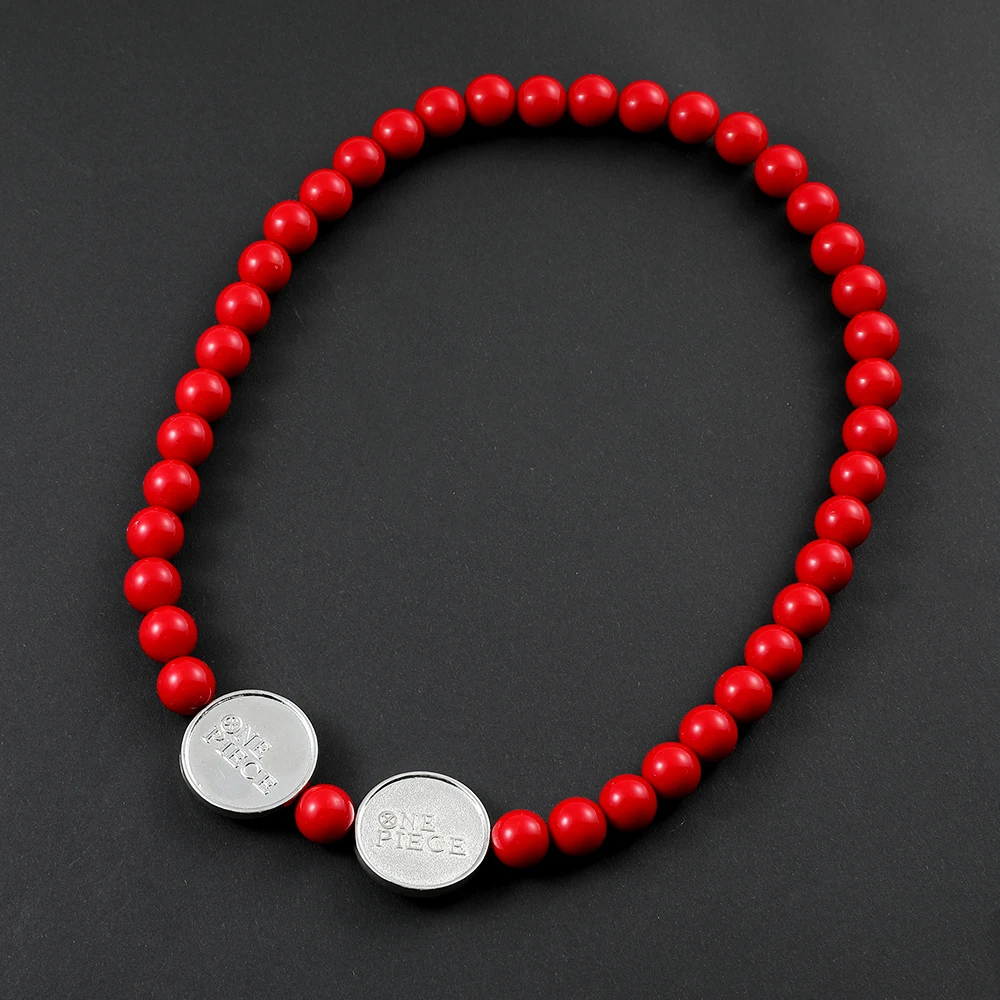 One Piece Ace Cosplay Necklace Red Beads Blue Face Charm Accessories Gifts for Anime Fans