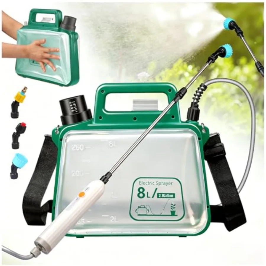 

2.1 Gallon Battery Powered Sprayer, Upgraded Electric Weed Sprayer with USB Rechargeable Handle Retractable Wand, 3 Mist Nozzle