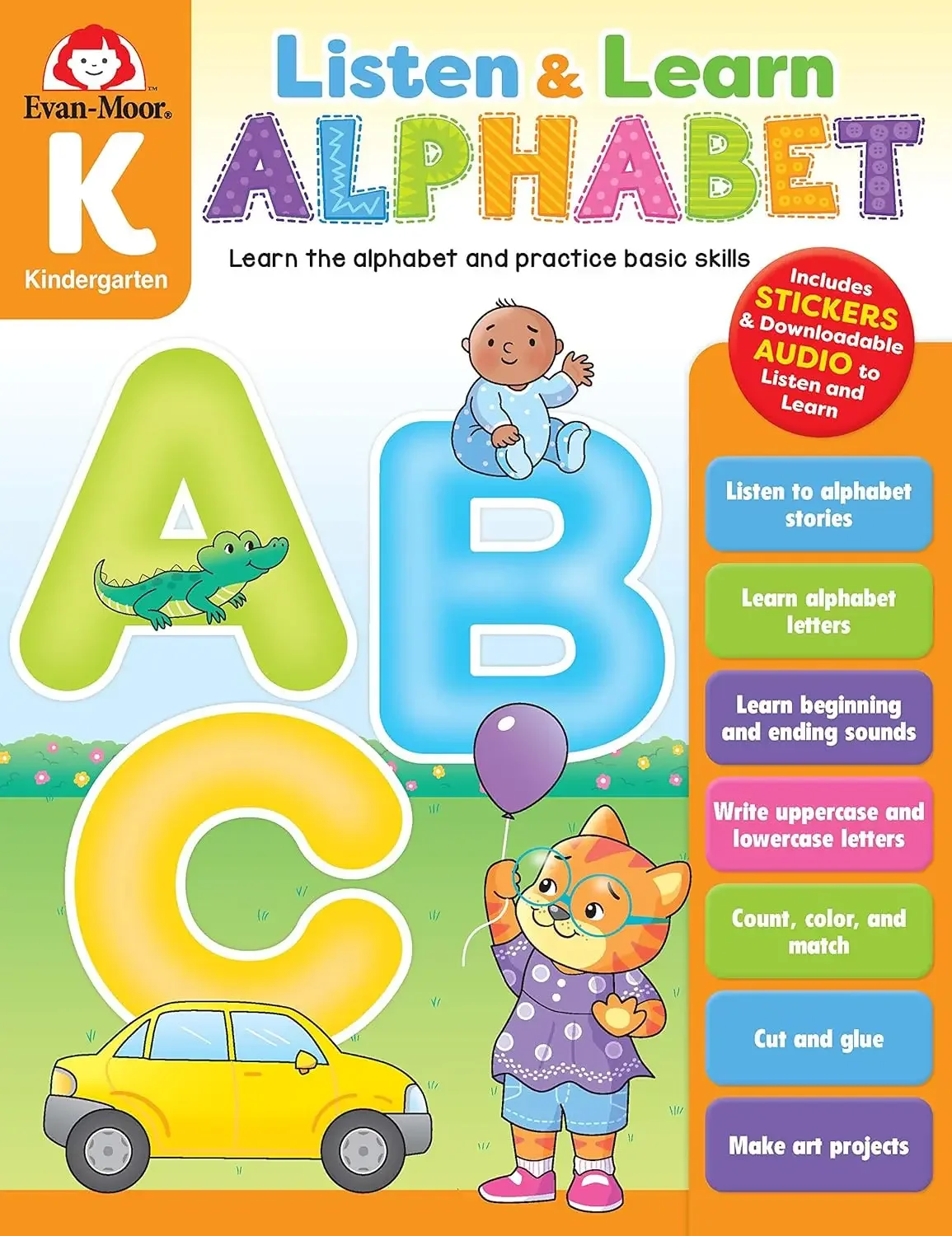 Evan-Moor Listen and Learn Alphabet, Kindergarten Activity Workbook,aged 4 5 6 7, English book 9781645142577