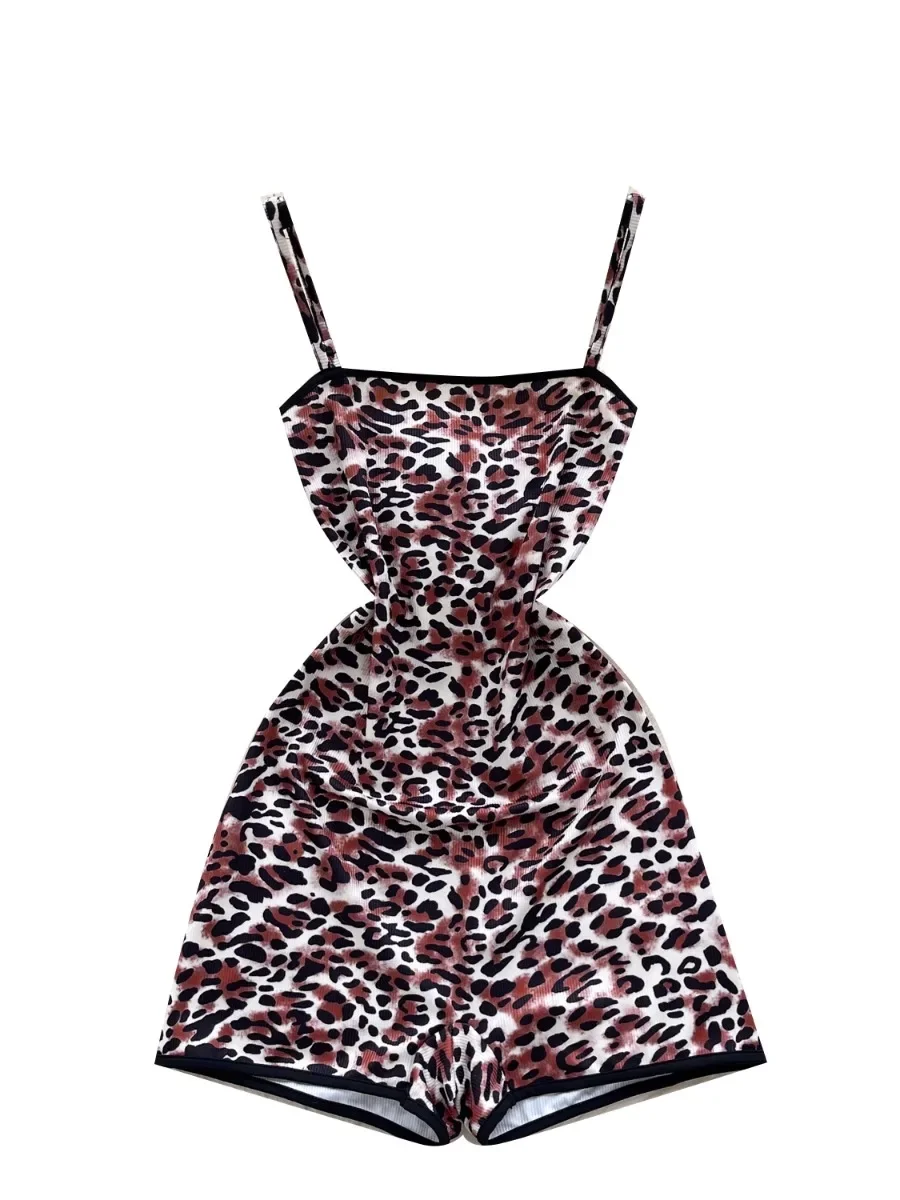 ssTss العصرية الرجعية ليوبارد طباعة الرسن Playsuit المرأة الصيف سليم المقلية الشارع مثير الرغبة النقية السراويل