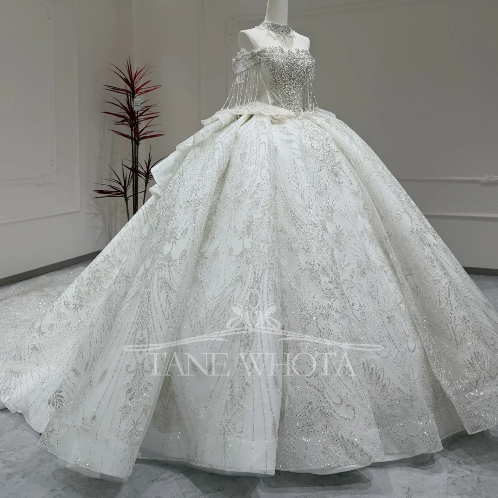 Customizable Sweetheart Wedding Dress Beading Sequined Detachable Sleeves Lace-Up Back Elegant Bridal Gown