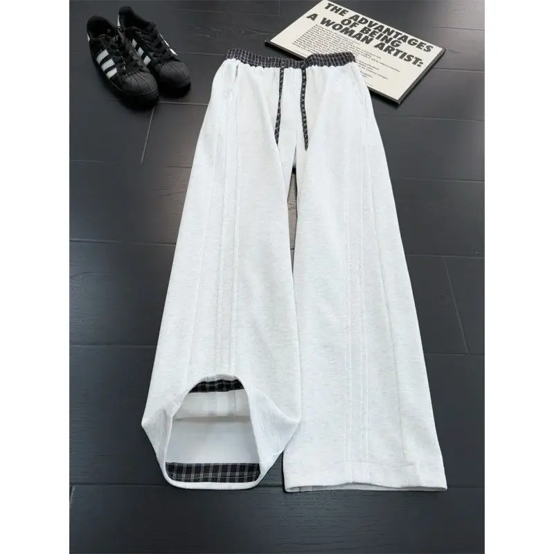 Tie Dye Plaid Patchwork American Casual Two-Way Wear Men's Straight Leg Loose Fit Slimming Wide Leg Pants Breathable Summer