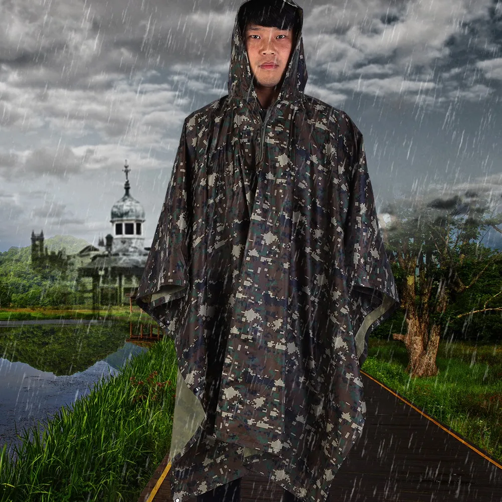 Camouflage Raincoat Military Waterproof Army Hooded Ripstop Rain Coat Poncho Camping Hiking Outdoor Outdoor Raincoat Rain Poncho