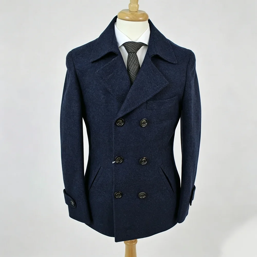 Luxury Woolen Suit Coat Formal Men Suits With Peak Lapel 1 Piece Double Breasted Slim Fit Prom Party Blazer Jacket Outfit