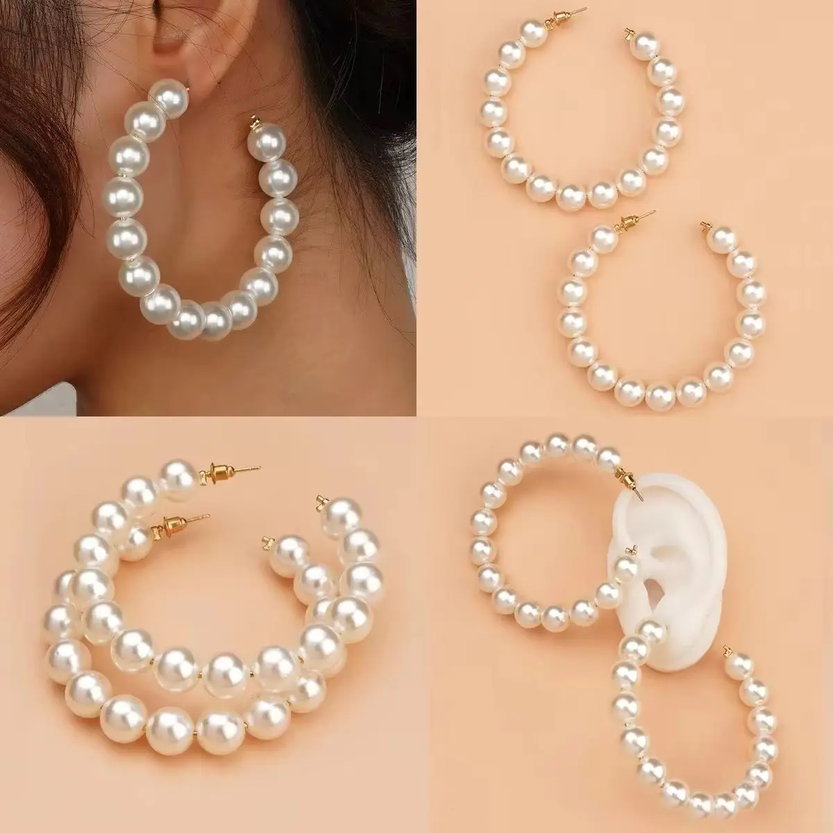 

Classic Elegant White Big Circle Pearls Earrings for Women Stainless Steel Fashion Jewelry Accessory Gift