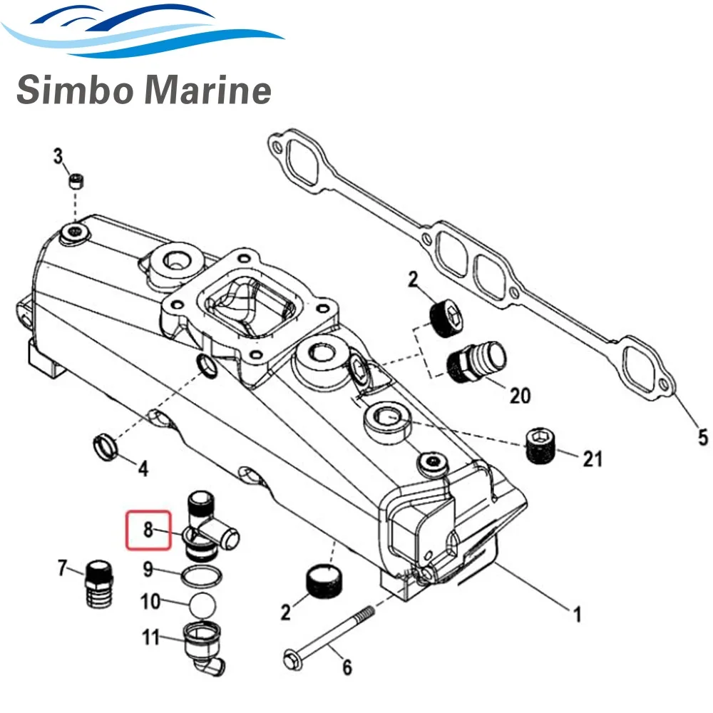 22-863786a1 Spruitstuk Afvoer T Montage Voor Mercruiser Achtersteven Aandrijving V6 V8