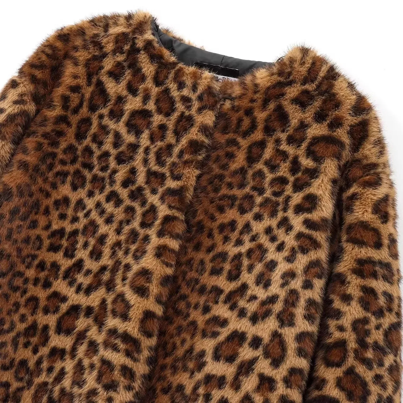 معطف نسائي جديد من JNLEAOG لفصل الخريف بنمط حيواني من الفرو الصناعي بأكمام طويلة وياقة مستديرة بأسلوب الشارع وقصة قياسية متوس...