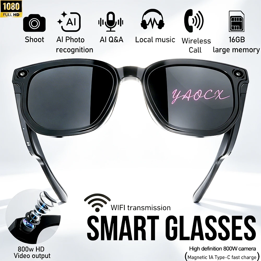 

Новые умные очки для перевода с ИИ 2026 года, 16 ГБ памяти, HD-камера 800 МП, линзы с автоматическим затемнением, объемный звук, фото и видео, для мужчин и женщин