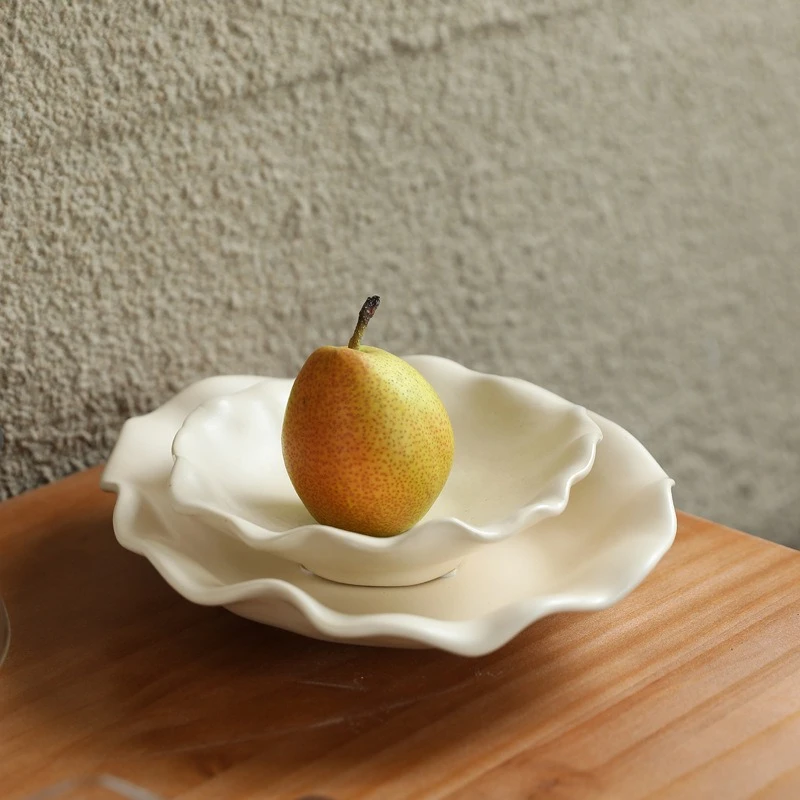 Creative Ceramic Fruit Plate Ruffled Wave-edge Tray Desktop Storage Container Fruit Plate Jewelry Dish Trinket Dish Trays