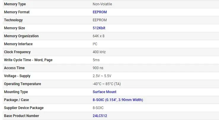 10PCS 24LC512-I/SN 24LC512-I SOP8 EEPROM Memory IC 512Kbit I²C 400 kHz 900 ns 8-SOIC