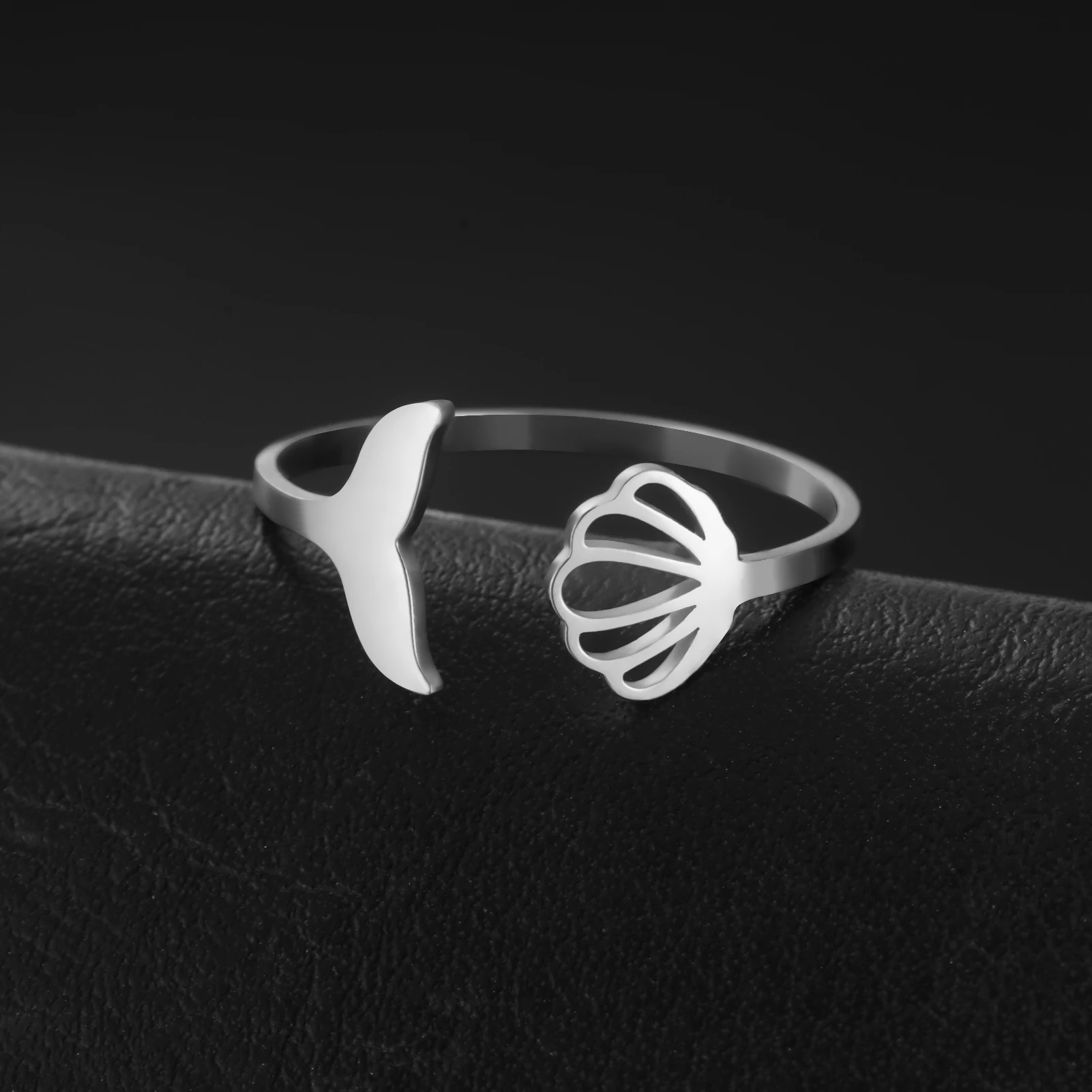 Vassago Mermaid FishTail Opening Rings Cute Seashell Female Resizable Ring Girls Stainless Steel Midi Finger Knuckle Jewelry