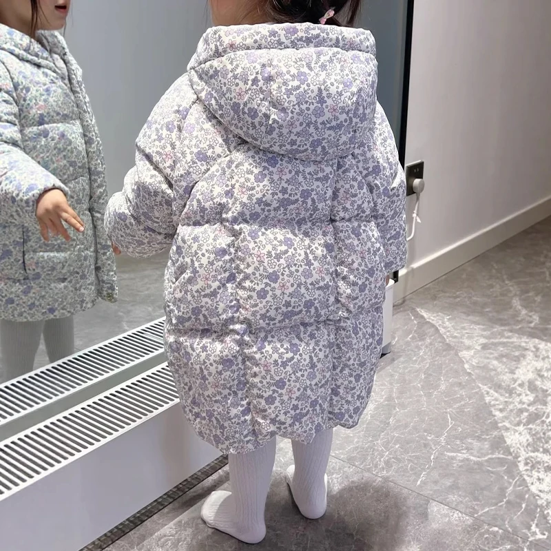 

Girl Long Floral Cotton Clothes Winter Clothes Thicken Keep Warm Thicken Keep Warm Cotton Coat Kawaii Children's Clothing