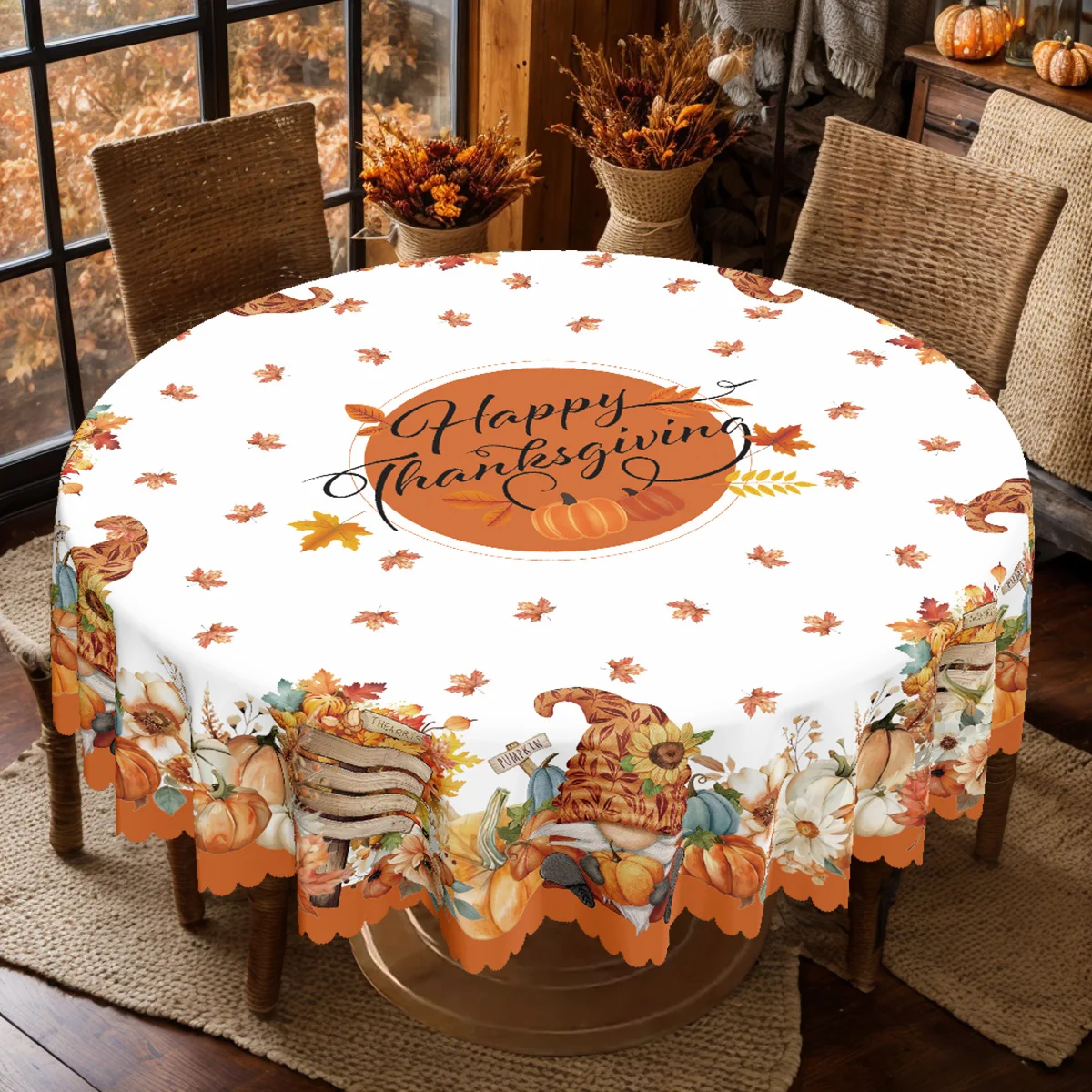1. A polyester tablecloth, an autumn Thanksgiving-themed tablecloth, a dwarf pumpkin maple leaf floral printed tablecloth.zyc