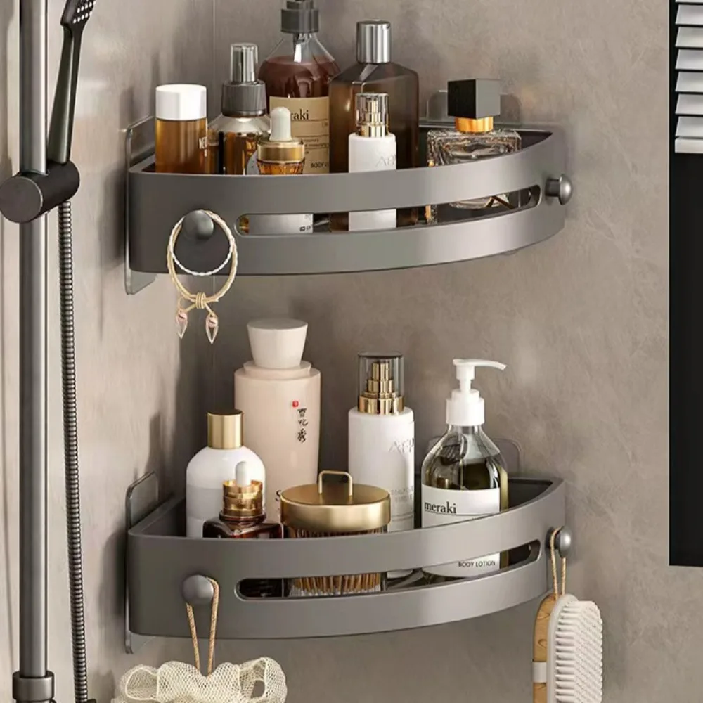 Bathroom Triangle Storage Rack With Hook Bathroom Cosmetic Storage Racks Wall Mounted Toilet Storting Rack Corner Shower Shelf