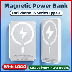 Banco de energía magnético portátil, cargador inalámbrico para iPhone 15, 15Pro Max, 15Plus, paquete de batería auxiliar externa tipo C, 10000mAh, nuevo