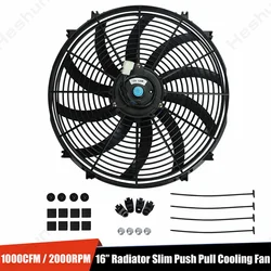Ventilador de condensación Universal, radiador eléctrico delgado de 16 pulgadas, 12V, 120W, Kit de montaje, alto rendimiento, 2000RPM, color negro