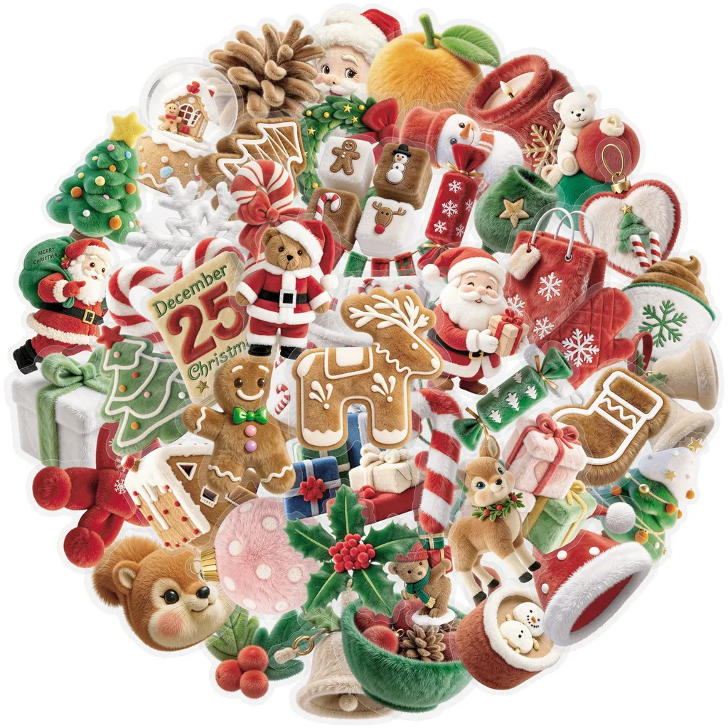 Realistic Fluffy Christmas PET Graffiti Sticker Pack 50CS Waterproof Stickers, Ideal for DIY Projects RecordingYourLife Store