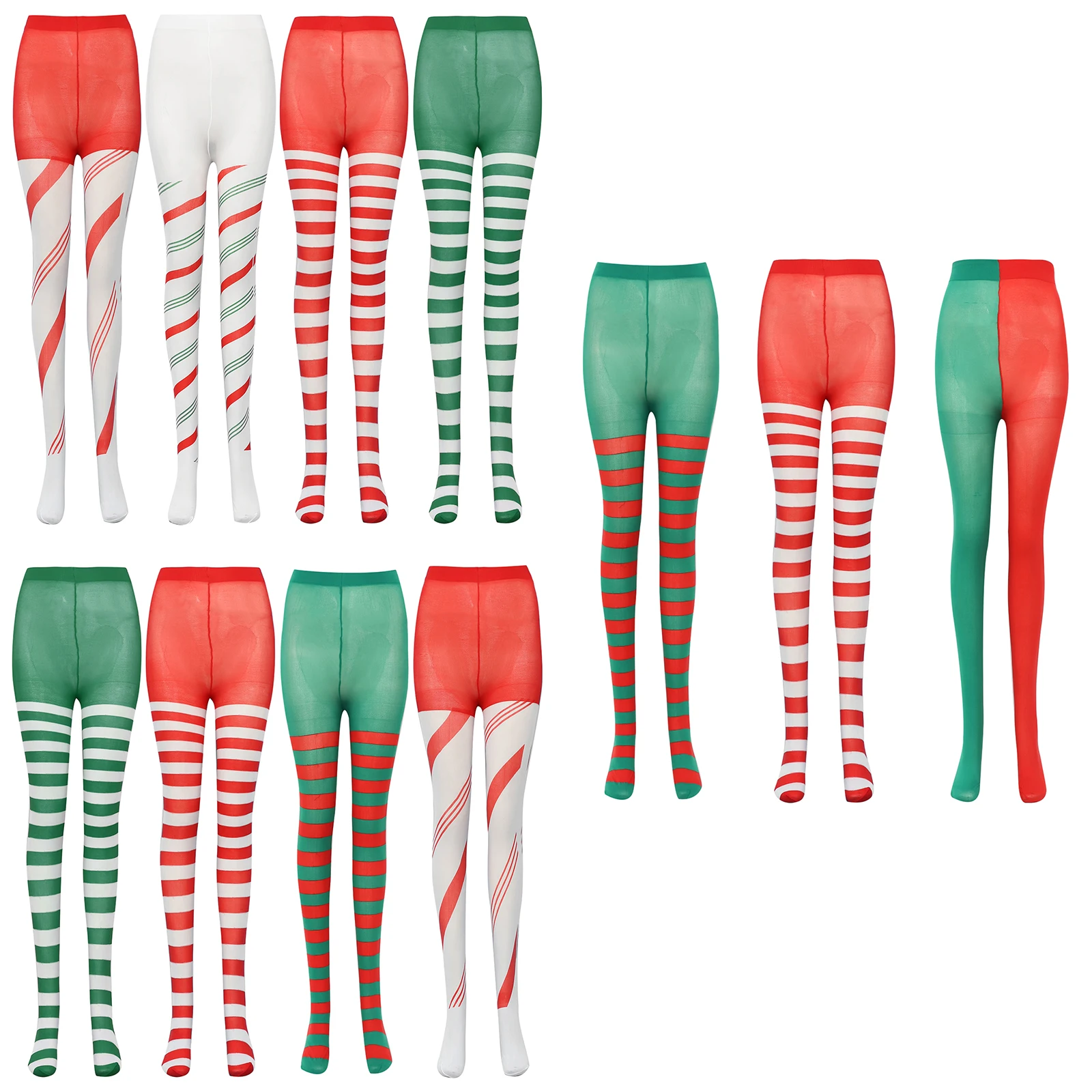 Christmas Striped Tights High Stockings Classic Color Block Socks for Party Cosplay Stage Performance Role Play Daily Wear