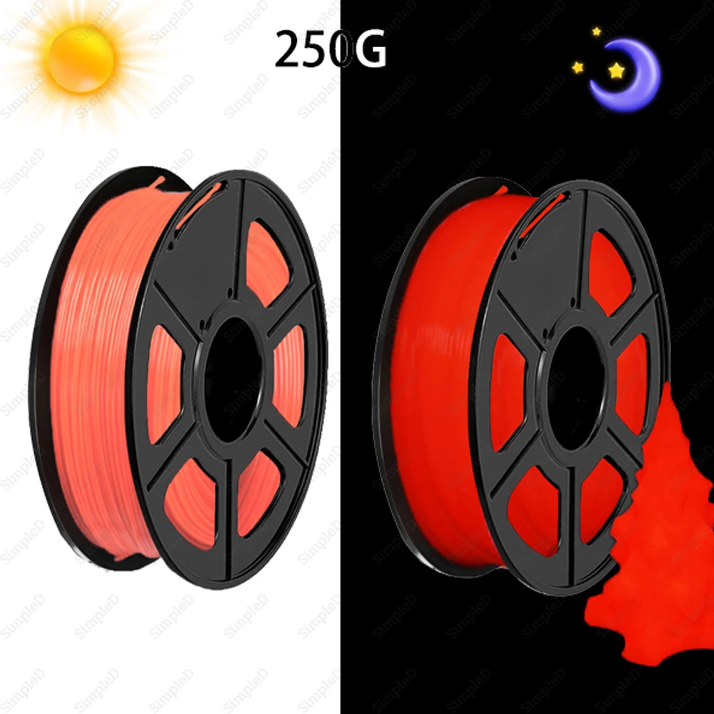 

PLA Светящаяся в темноте нить, 1,75 мм, подходит для большинства 3D-принтеров, точность размеров +/- 0,02 мм, 250 г катушки красного PLA, светящийся красный