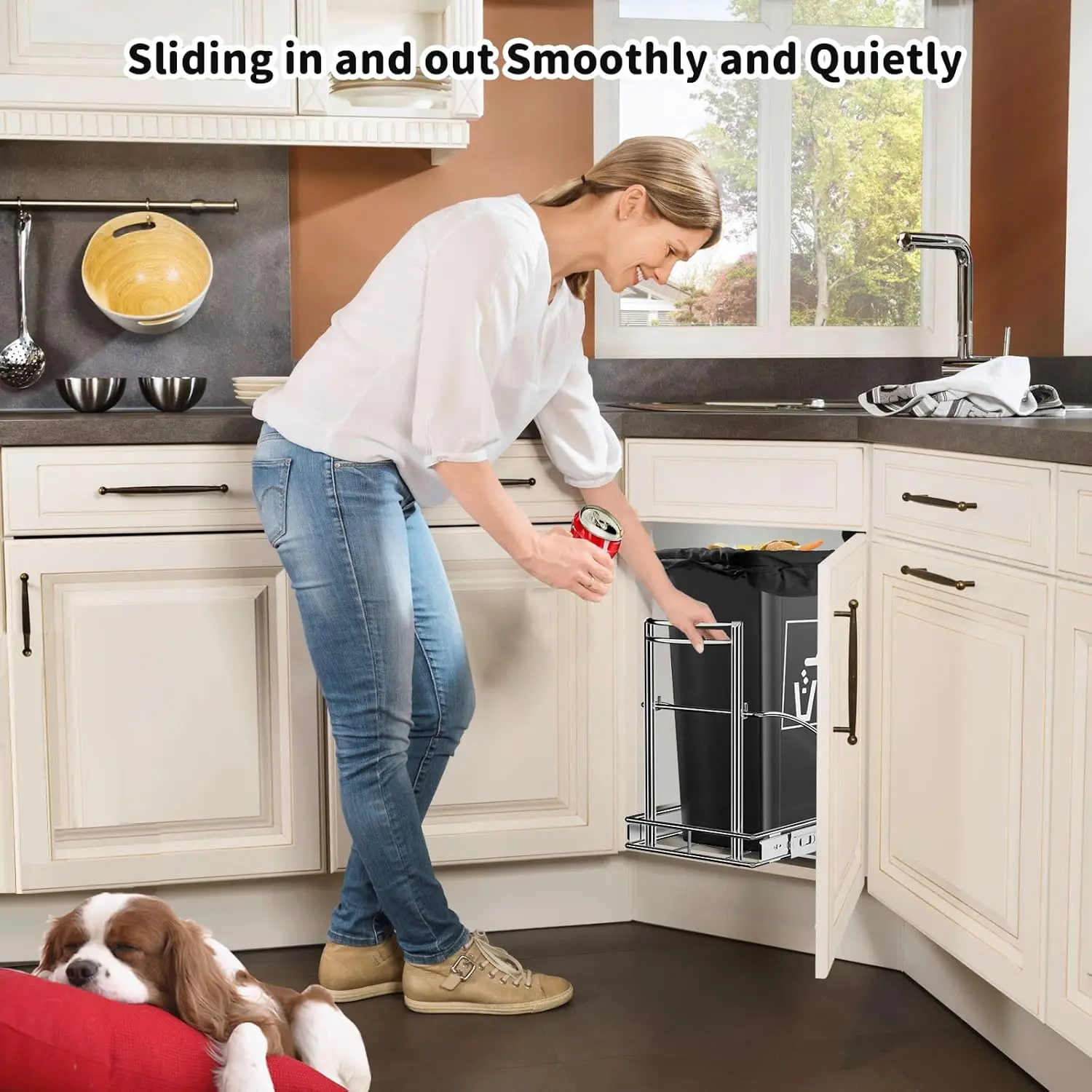 

Pull Out Trash Can Under Cabinet 7-13 Gallon 50Qt, Heavy Duty Under Sink Garbage Can Pull Out ≥13""Wx17""Hx19""D Trash Can