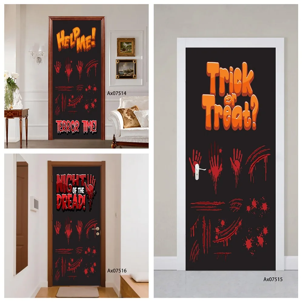Door Decal Waterproof Removable Creepy Party Monster Big Mouth Red Purple Wall Sticker Home Entry Door Decor Room Makeover