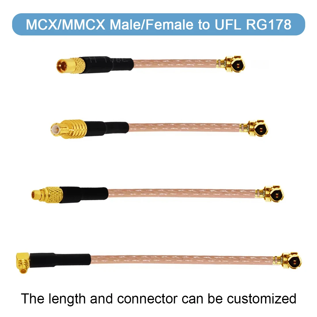 1pc  MCX/MMCX Male Female to UFL Pigtail Cable Adapter RG178 10cm/20cm/30cm NEW for Wireless Modem