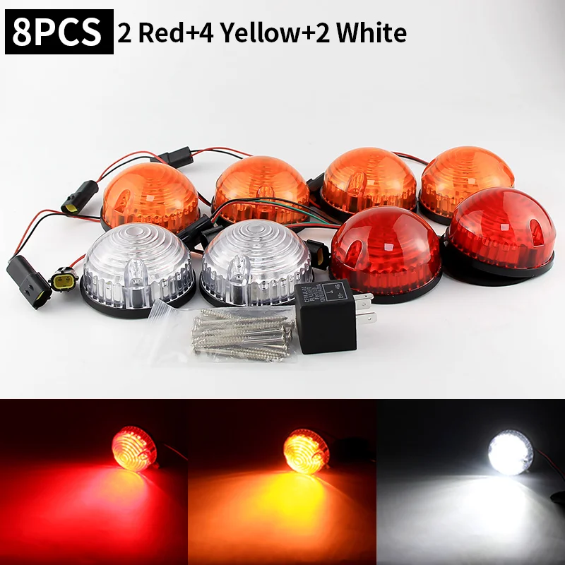 8Pcs 12V Colorful Lens LED Update Complete Light Kits Front Rear Indicator Light Tail Lmap Fog Reverse For Land Rover Series 1/2