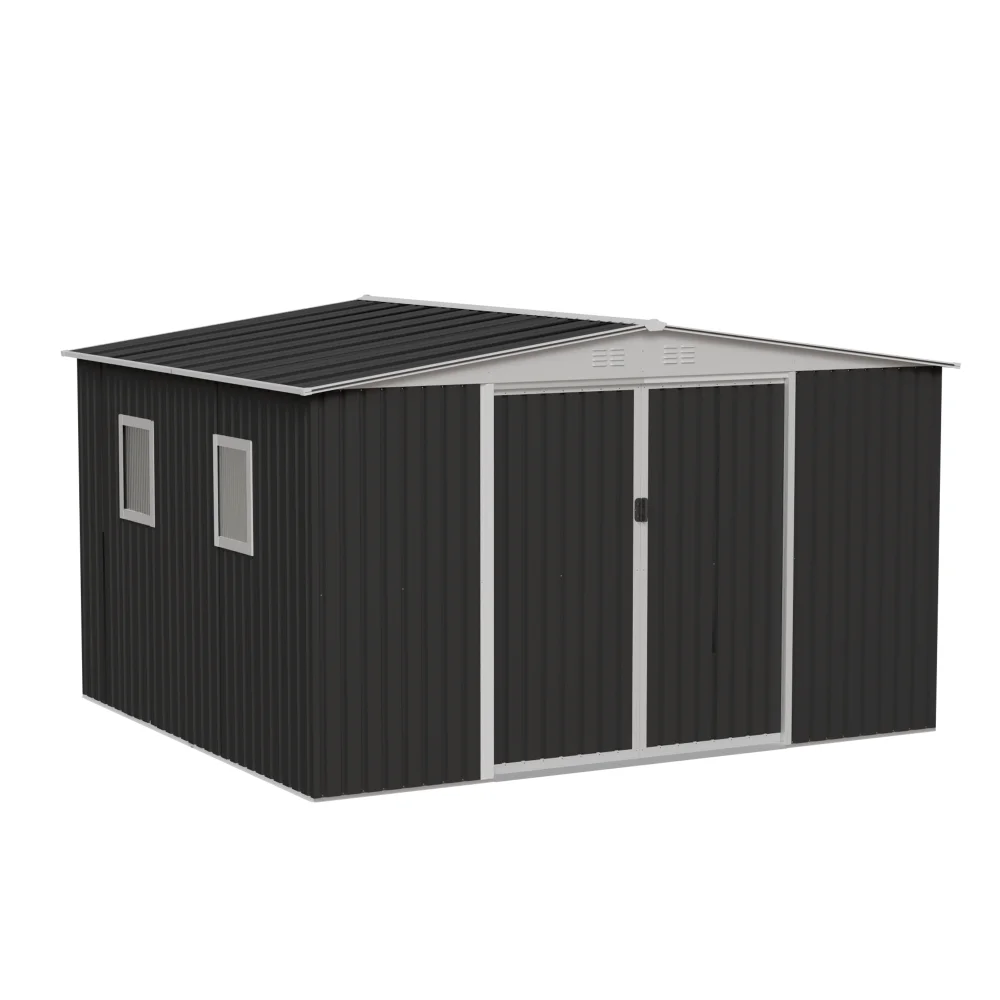 12x10FT Metal Garden Shed With Sliding Door 4 Windows design Apex Roof Storage Shed