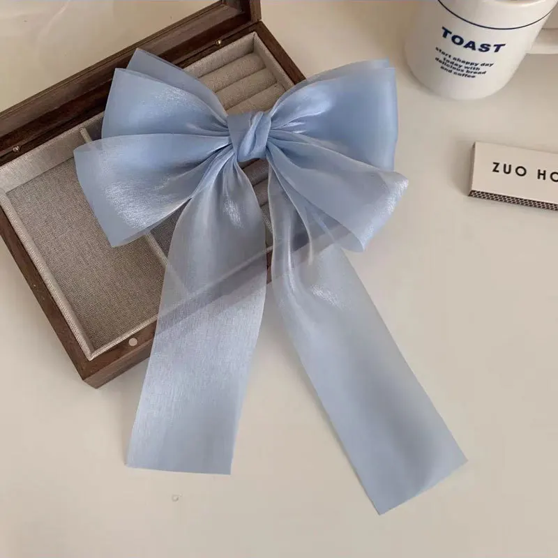 2024 Girls Blue Pink Big Bow Ribbon Hair Clip Elegant Simple Spring Summer Hair Clip Pins Retro Headband Clips Hair Accessories