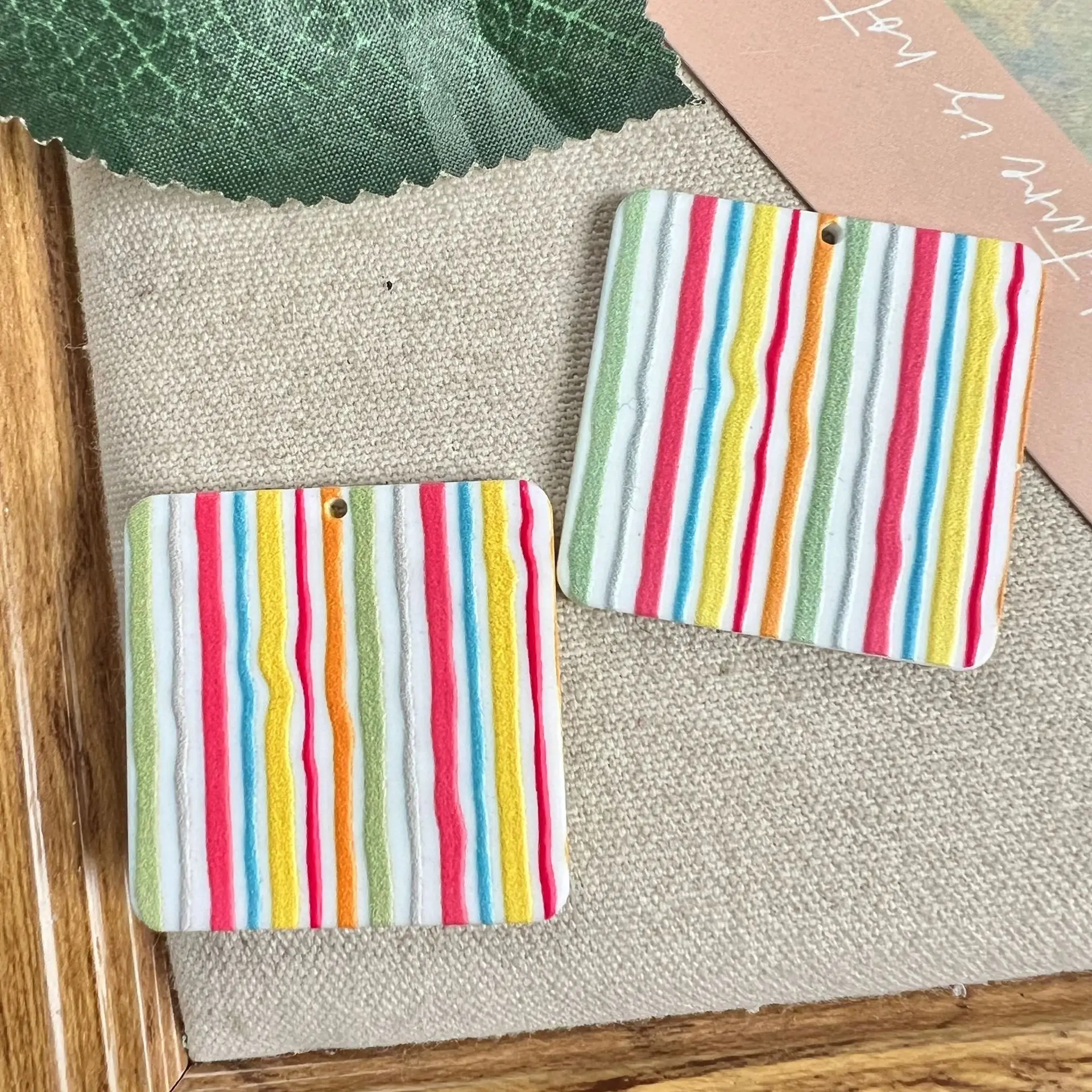 10pcs Handmade Bohemia Acrylic Jewelry Pendant Charms Stripe Pendants Diy Necklace Earrings Connectors Jewelry Making Findings