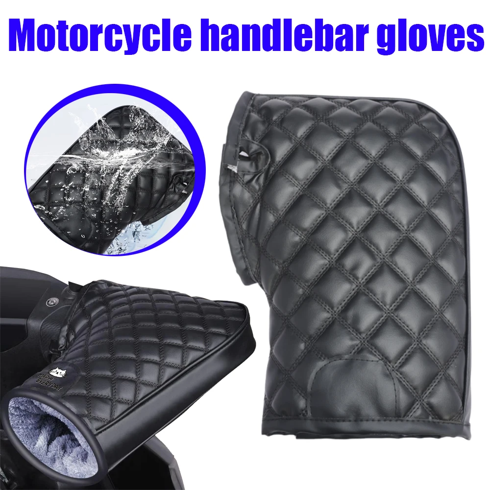 

Waterproof Motorcycle Handlebar Covers Winter Warm Gloves Electric Bike Hand Protection Windproof Fleece Lined Thickened Cotton