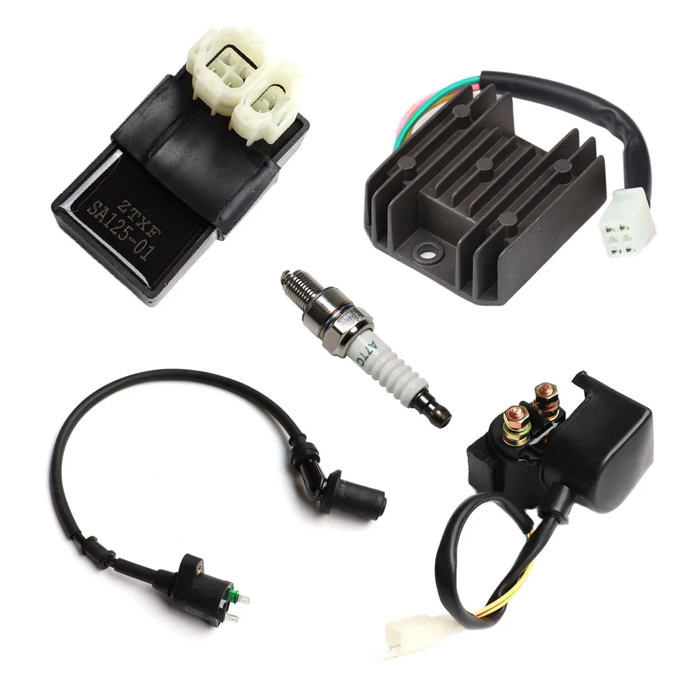 Racing GY6 Ignition Coil Voltage Regulator Rectifier Solenoid Relay 6 Pin AC CDI Spark Plug Kit for 50cc 125cc 150cc ATV Quad