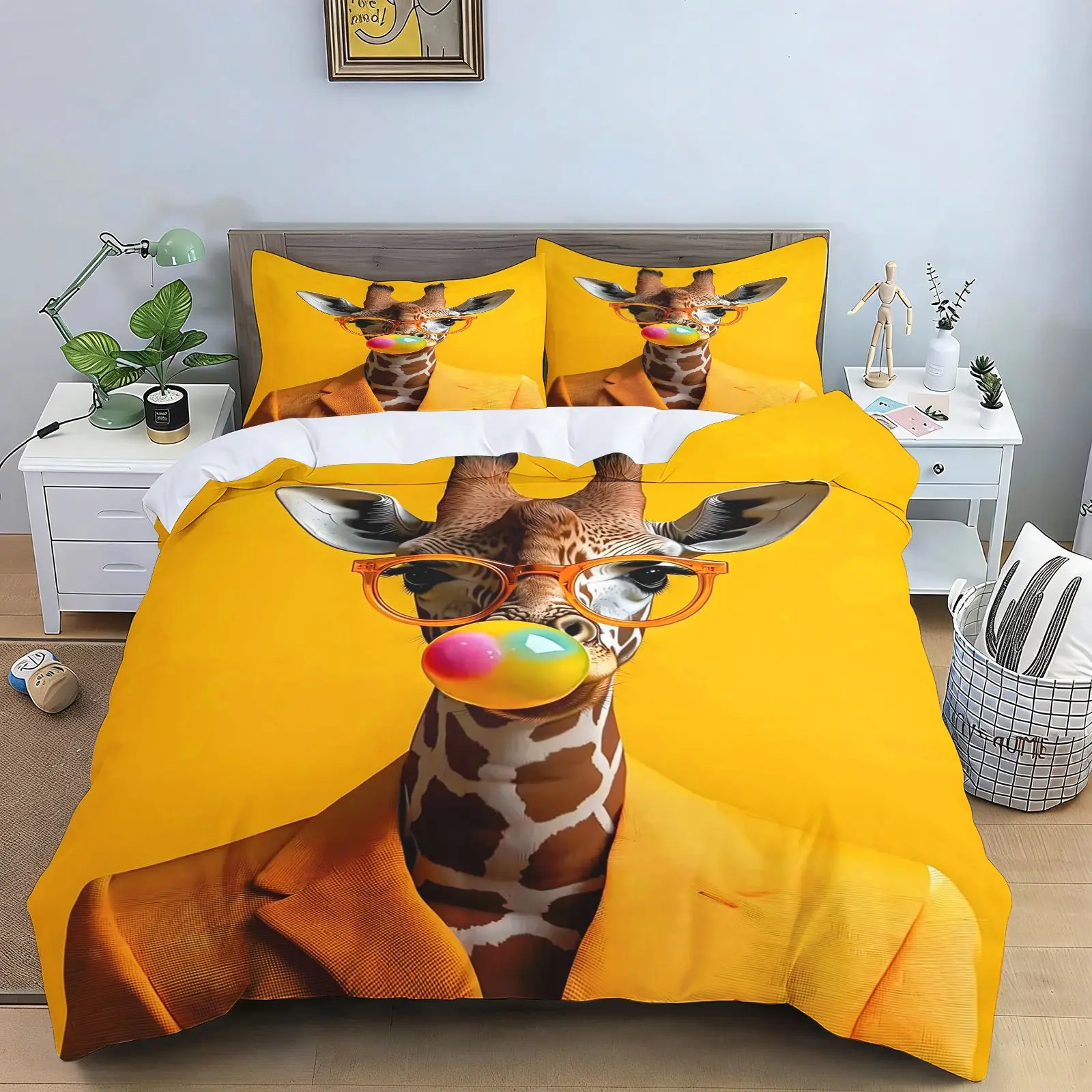 Funny Hip‑hop Animal Bedding Set Duvet Cover Giraffe Cat Dog Alpaca Rabbit Modern Bedroom Home Textile Kids Adult Gift