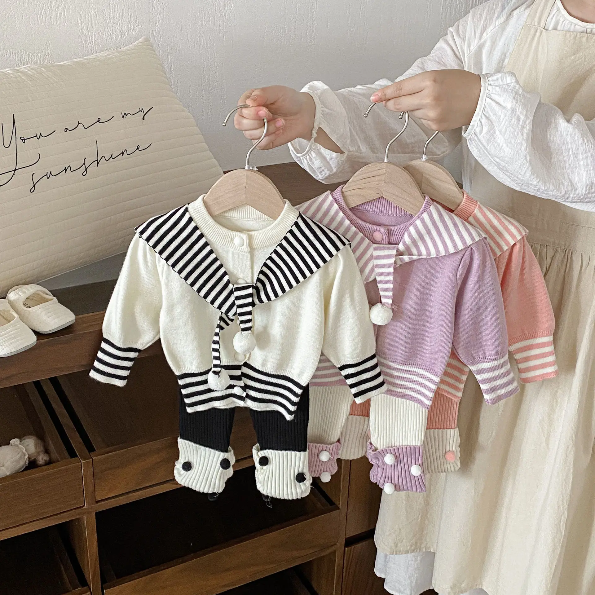 2025 Cotton 2pcs Clothing Set Baby Boys Spring Knitted Sweater + Autumn Leggings Newborn Baby Girl Outfits