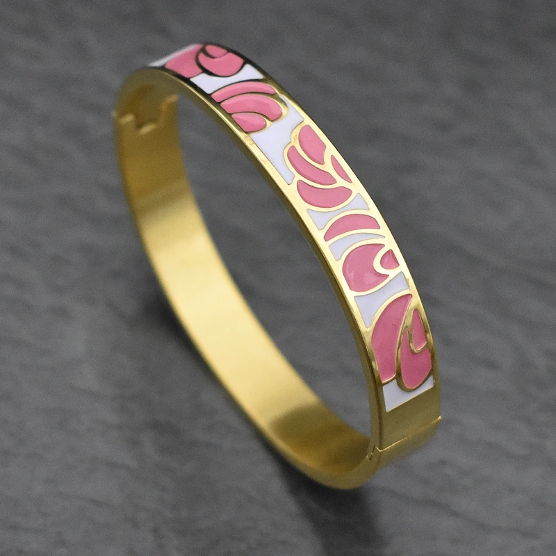 女性のためのカラフルなエナメルブレスレット,花のブレスレット,オリジナルのステンレス鋼のジュエリー,豪華なパーティーギフト,ファッション