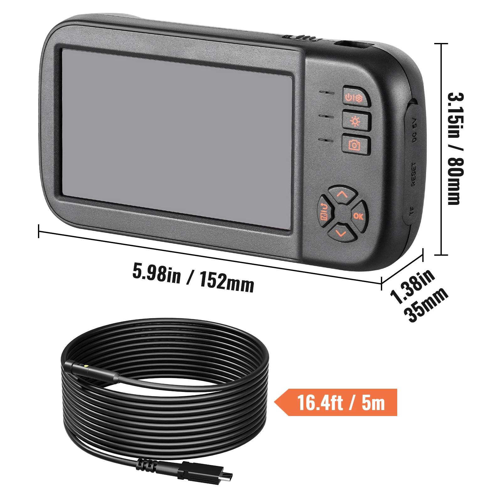 كاميرا بوريسكوب، كاميرا المنظار ثلاثية العدسات مع ضوء، شاشة كاميرا فحص 1080 بكسل مع 10 مصابيح LED، مقاومة للماء IP67