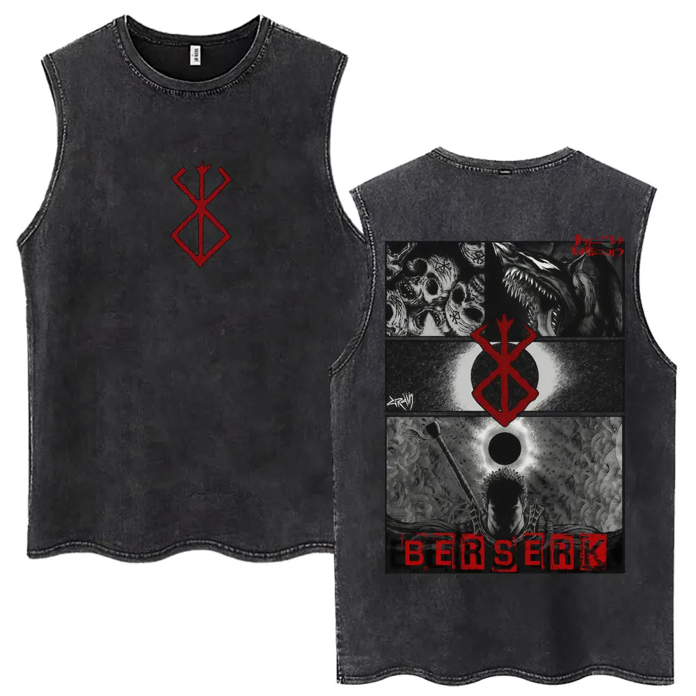 Washed Anime Berserk Vintage Harajuku Tank Tops Manga Gatsu Griffith Zodd Men Women Sleeveless T Shirt Cotton Loose Gothic Vests